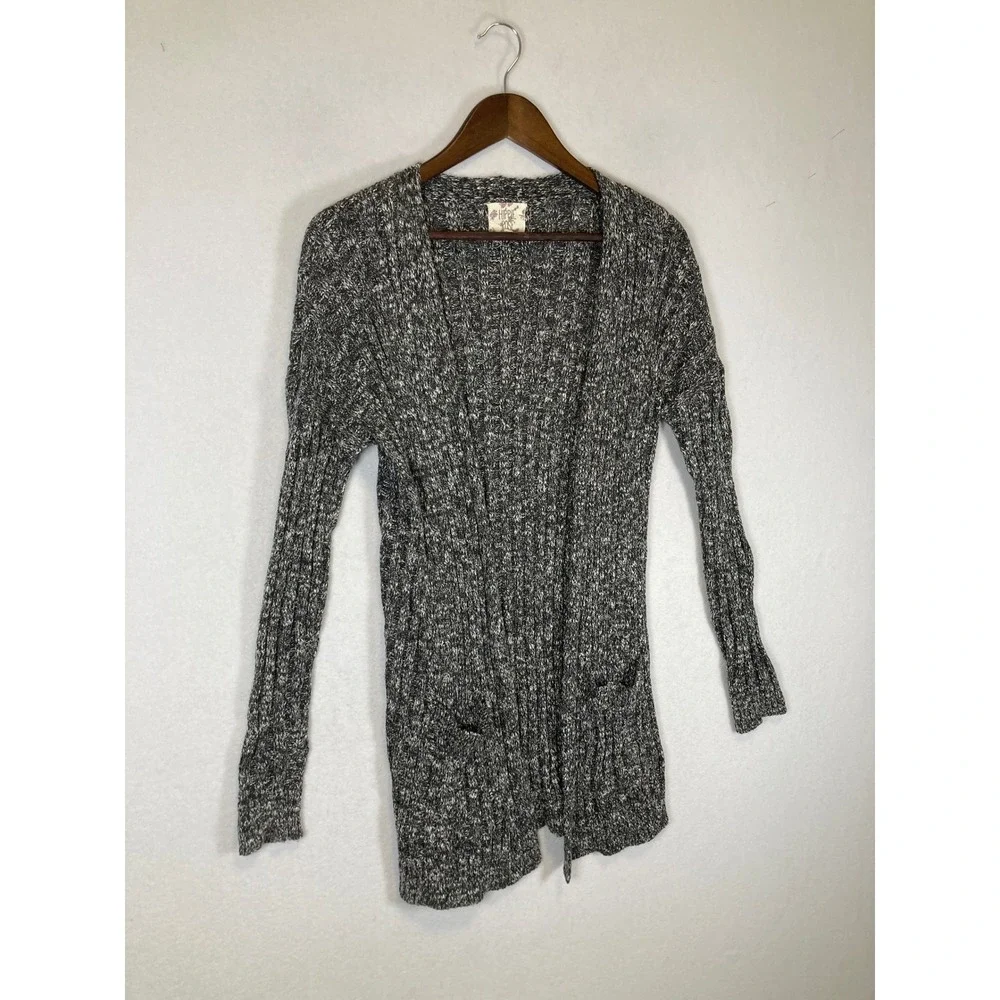 Textered Layering Hippie Rose Women S Gray Marled Ribbed Pocket Cardigan‎